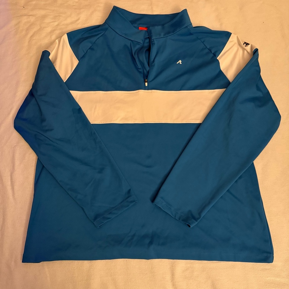Men's Athletic Blue and White Zip-Up Sweater